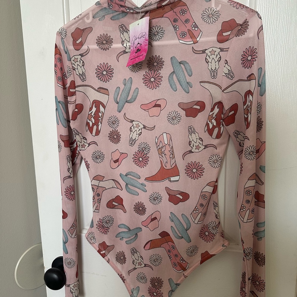 Western Print Bodysuit in Pink